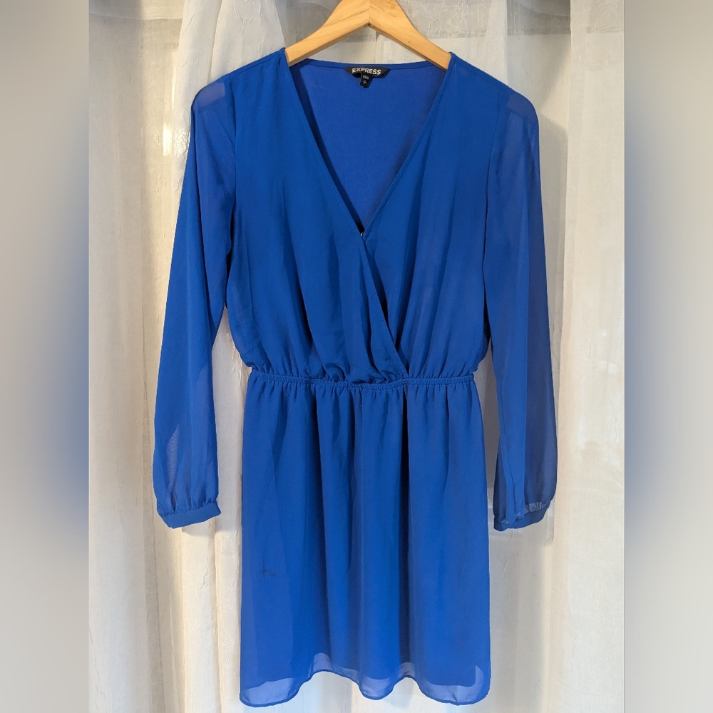 Express Blue Bishop Sleeve Wrap Dress